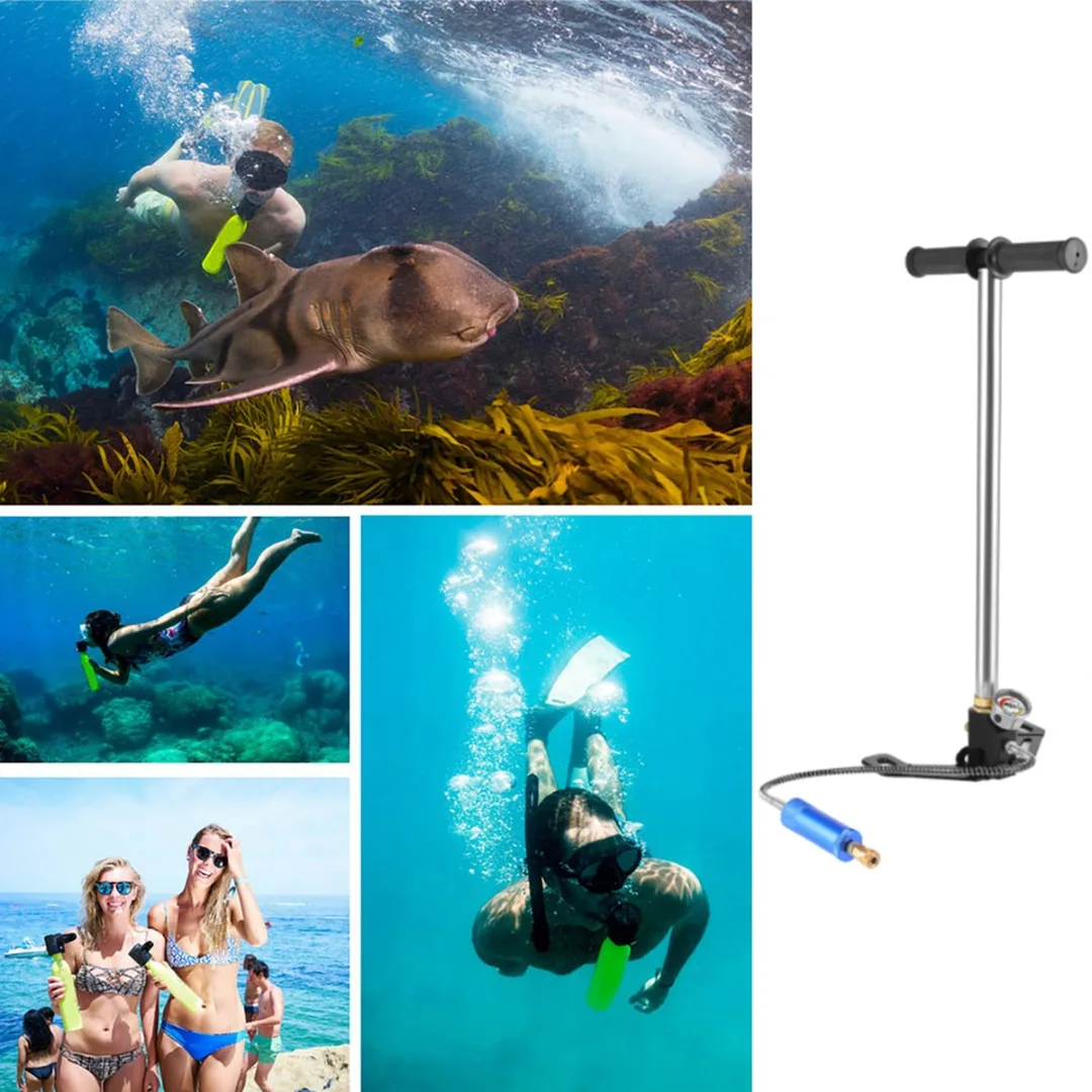 

Portable and Practical Oxygen Tank Hand Pump Scuba Diving Oxygen Cylinder Air Tank Portable Hand Operated Pump Inflator Black