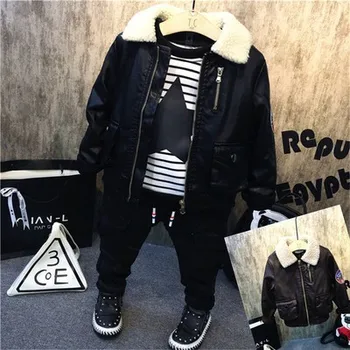 

3 4 5 6 7 Years Sports Suits For Boy Leather Clothes Coats Stripe Sweatshirt Thick Pants 3pcs Baby Jackets Toddler Clothing Set