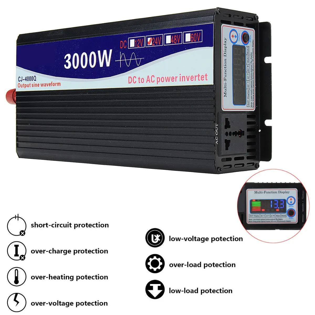 DC 12 V/24 V к переменному току 220V 6000/5000/4000/3000W инвертор с чистым синусом Мощность инвертор интеллигентая(ый) Цвет ЖК-дисплей Экран автомобиль для дома и улицы инвертор