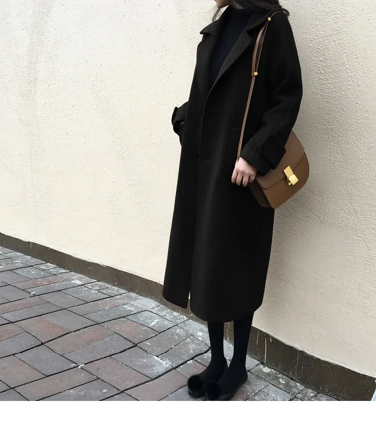 Повседневное женское длинное пальто размера плюс, свободные карманы, Женская шерстяная куртка, однобортное пальто и куртка
