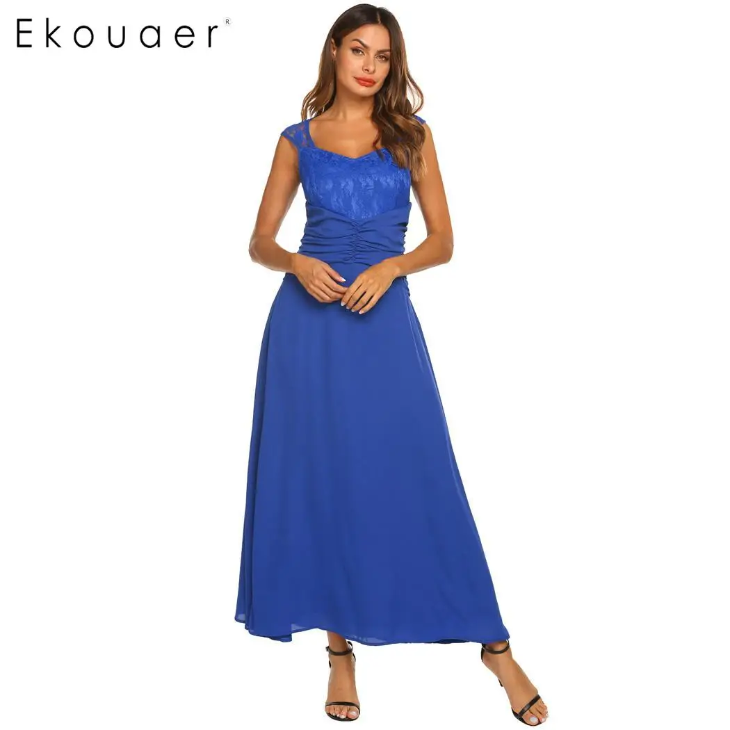 Ekouaer Women Elegant Dress Sexy Long Evening Party Dress Sleeveless