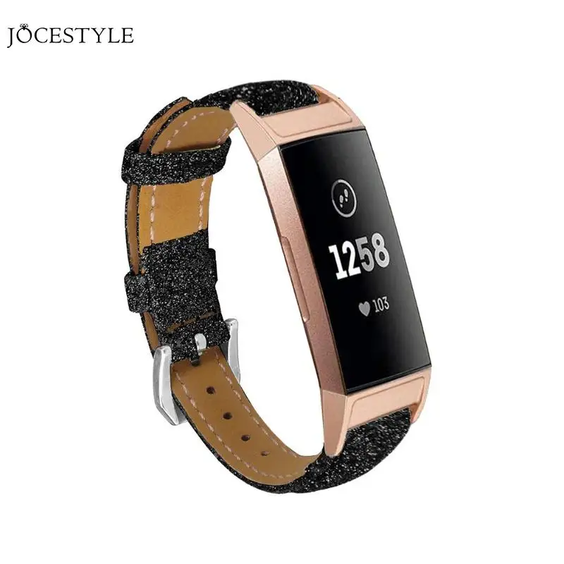 

Glitter Leather Watchbands Replacement Watch Strap Wristband Belt With Buckle for Fitbit Charge 3 Smart Bracelet