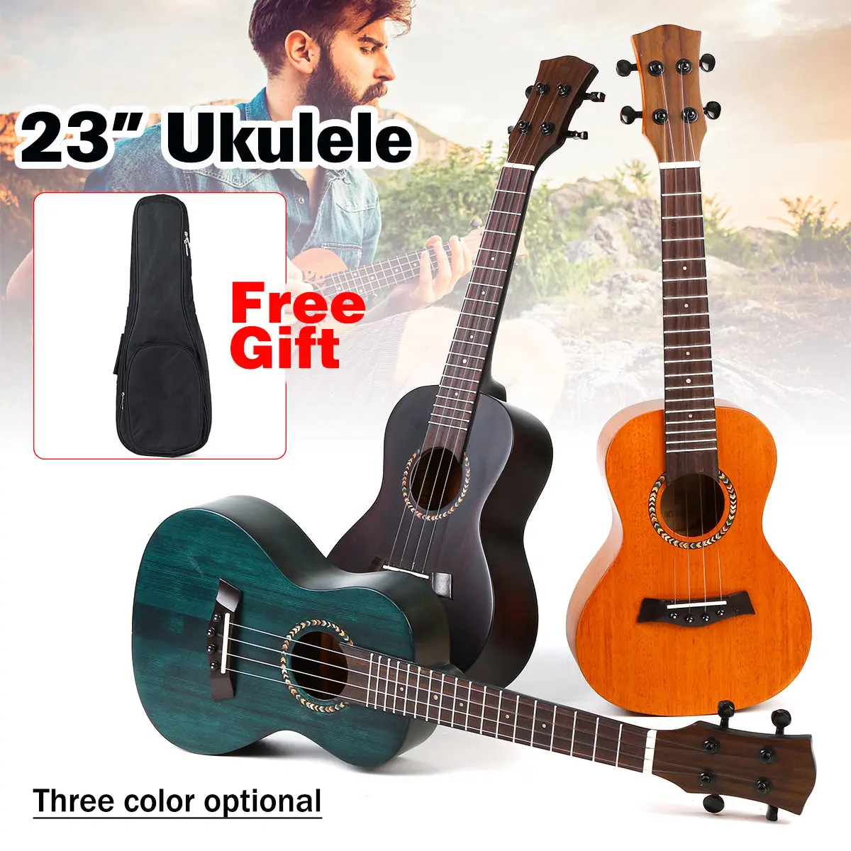 

Professional Concert Ukulele 23 Inch 4 Strings Acoustic Guitar Mahogany Ukelele Guitar Hawaiian Mini Guitar Instrument +Bag Gift