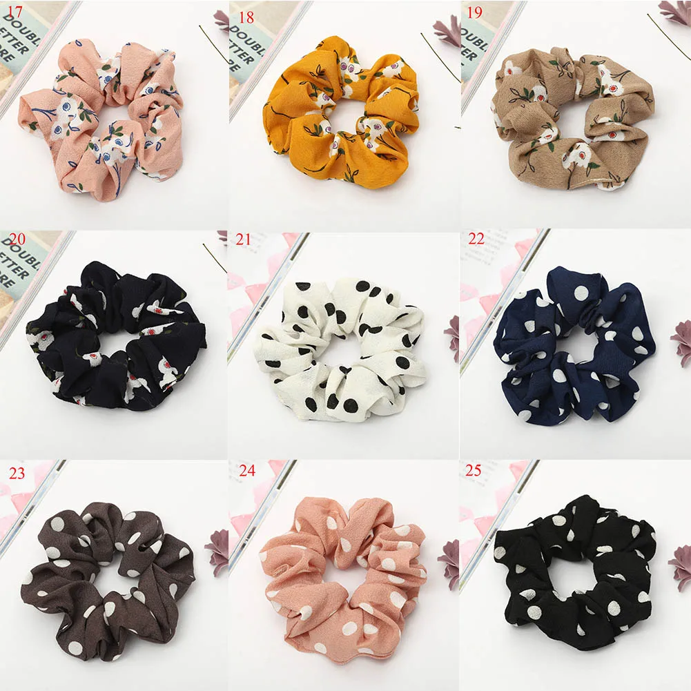 

1PC Women Elastic Hair Bands Rope Ring Scrunchie Ponytail Holder Flamingos Band Striped Harajuku Print Dot Floral Girls Headwear