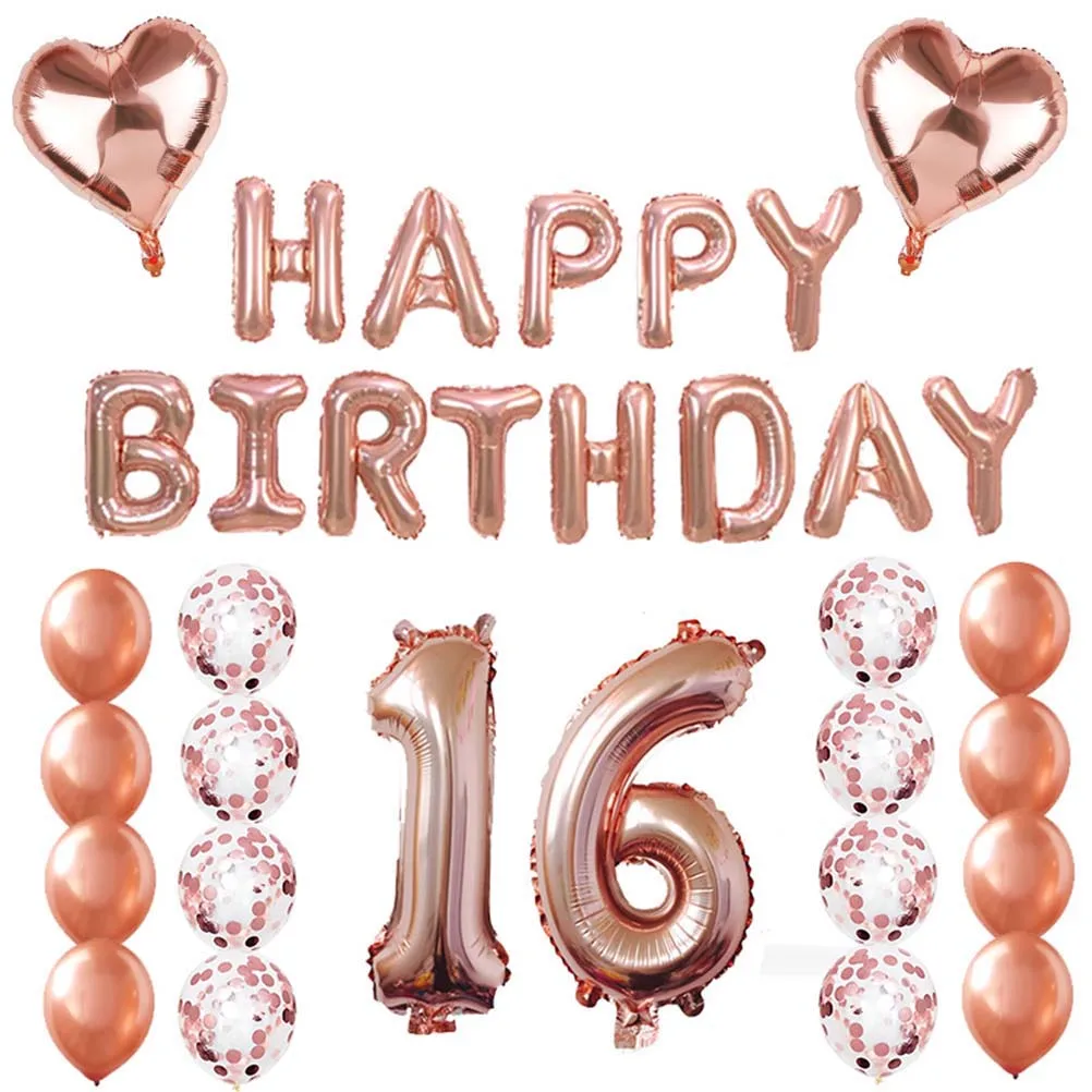 

1 Set 16 Birthday Decorations Confetti Rose Gold Jumbo Number Balloons Party Supplies for Bridal Shower Anniversary
