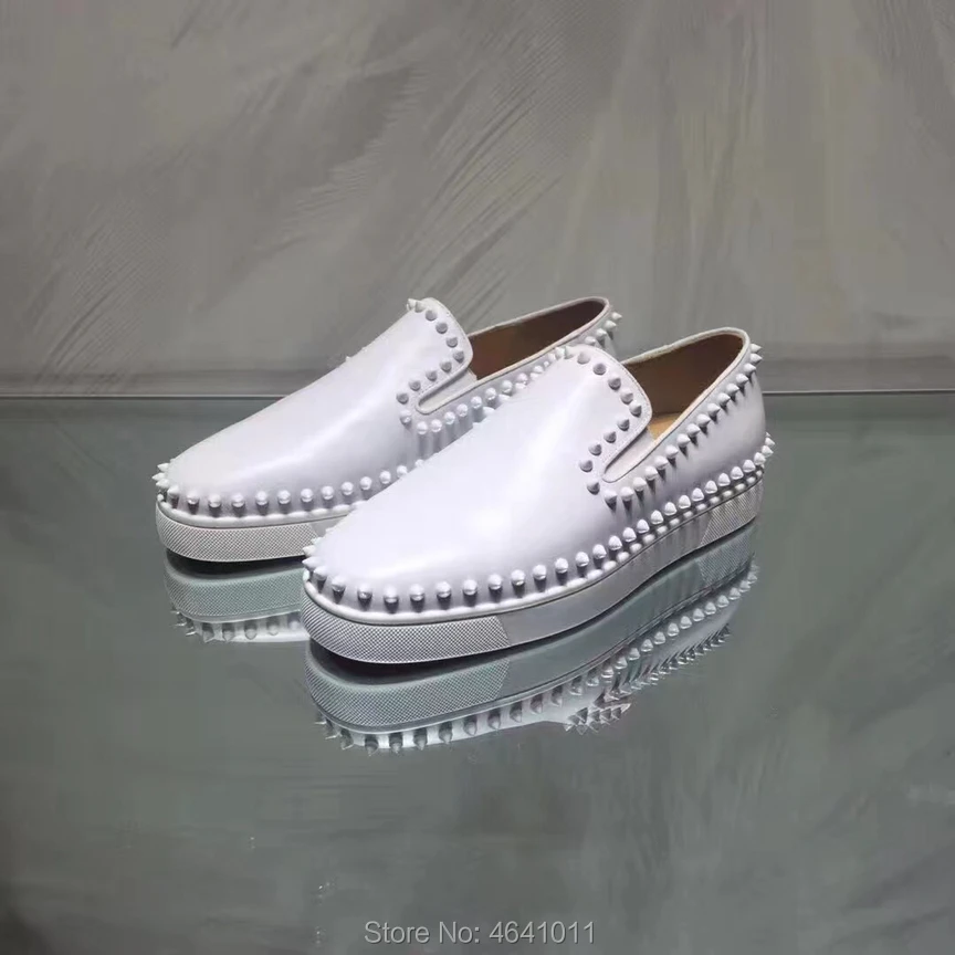 

Low Cut Leisure shoe cl andgz Slip on White one circle Rivets Red bottoms For men shoes sneakers Leather Flat Loafers 2018