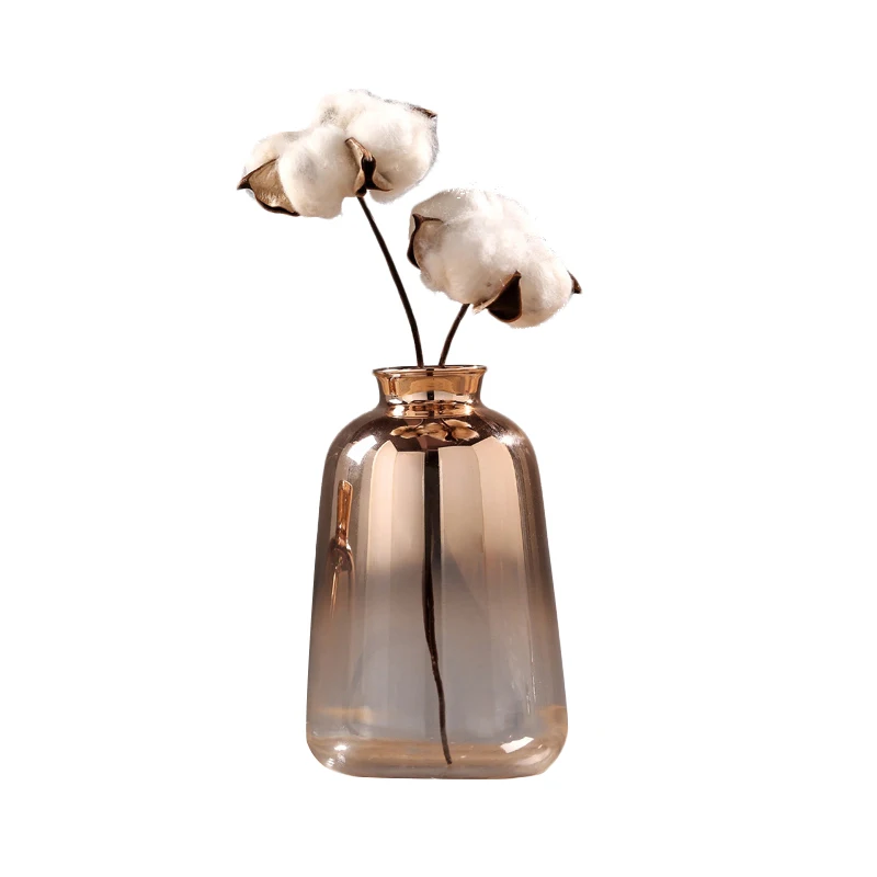 

JEYL Glass Vase Nordic Electroplated Gold Vase Glass Flower Vases For Home Decor Dried Flower Bottle Bar Restaurant Decoration