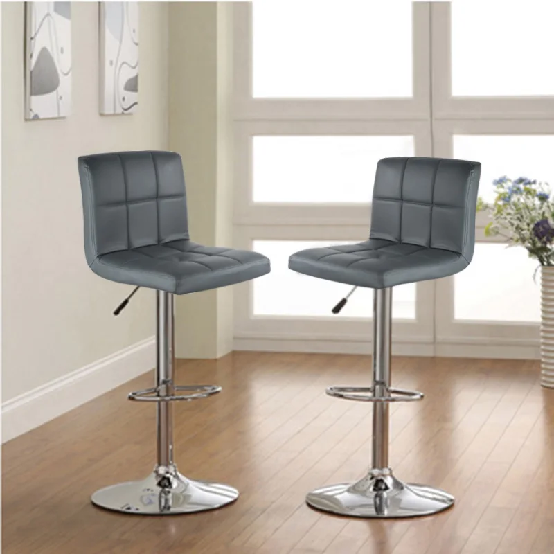 

2PCS Bar Stools Swivel Gray Leather Height Adjustable Pub Bar Chair Modern Living Room Furniture Bar Accessories HWC