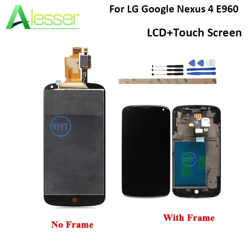 

Alesser For LG Google Nexus 4 E960 LCD Display+Touch Screen With Bezel Frame Replacement For LG Mako Phone With Tools 4.7 inch