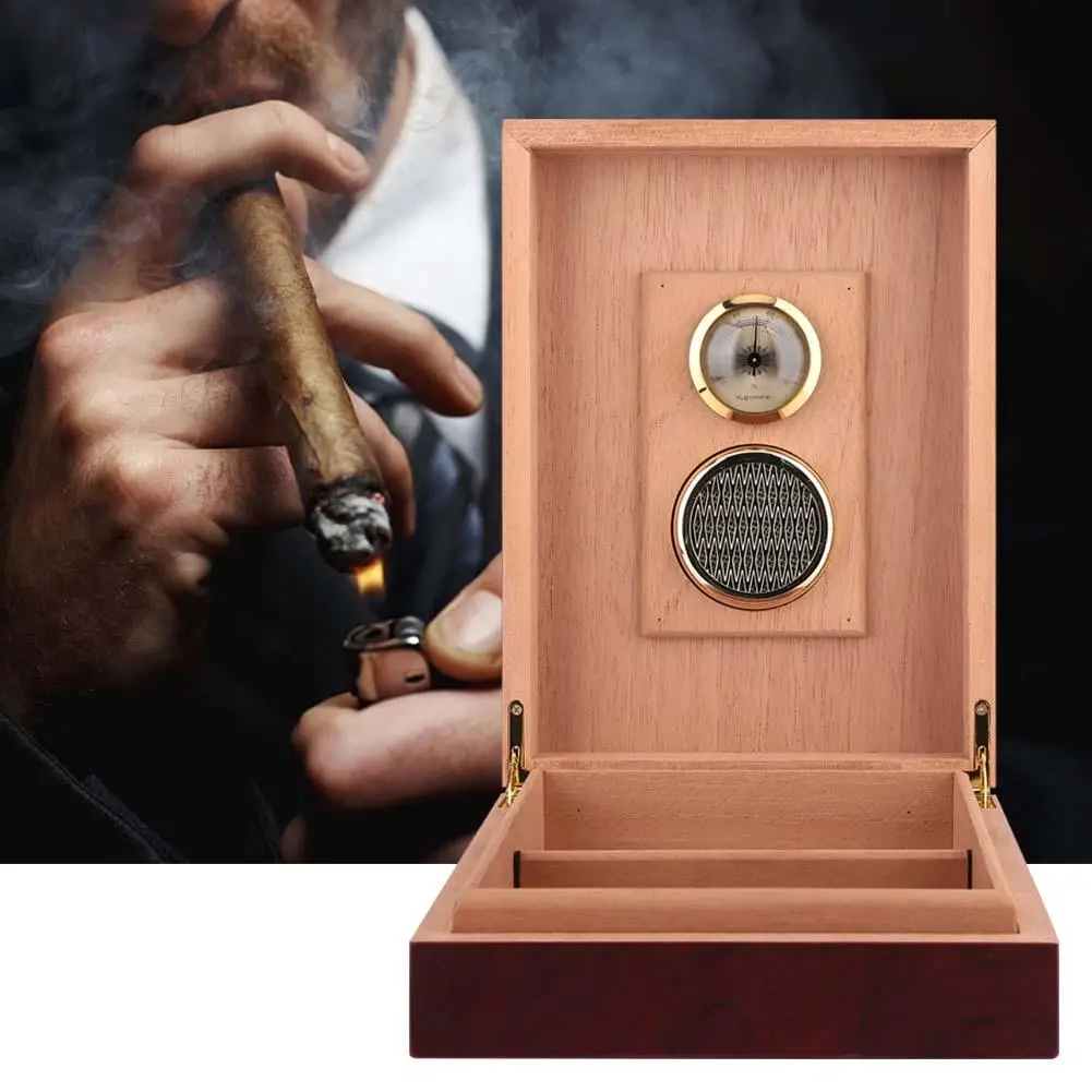 

Fashionable Wood Portable Travel Outdoor Humidor Case Cigar Storage Box with Hygrometer Humidifier