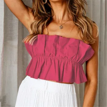 

New Summer Women Sexy Crop Tops Tank 2019 New Arrival Solid Off-shoulder Tube Tops Ruffles Lace-up Strapless Bandeau Crop Vests