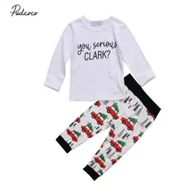 Г. Очаровательная детская Рождественская Одежда для мальчиков, 2 шт., Новая повседневная хлопковая футболка с длинными рукавами и надписью, топы, рождественские Брюки, одежда для маленьких мальчиков, комплект одежды