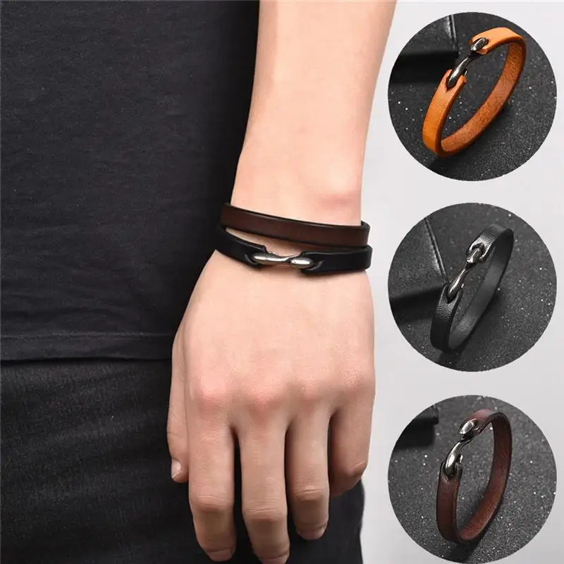 Men Women Bracelet Genuine Leather Bangle Retro Cuff Bracelet Classic Hooks Wristband Jewelry Gifts bracelet jewelry