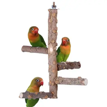 

Pet Parrot Birds Standing Stick Wooden Bird Climbing Ladder Perches Cockatiel Parakeet Claw Grinding Toy Bird Cage Accessories