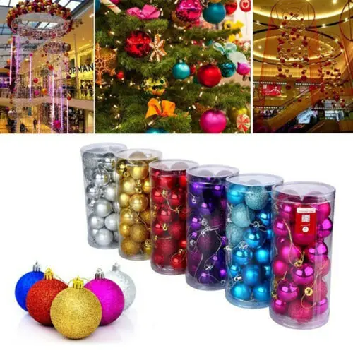 Adornos de bolas de Navidad 24 piezas perchas de bolas de Navidad adornos de árbol de Navidad adornos colgantes decoración de fiesta 40mm