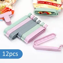 12 pcs 가방 클립 진공 씰링 클램프 식품 학년 스낵 가방 클립 휴대용 플라스틱 주방 도구 실러 미니 식품 보관 가방 클립(China)