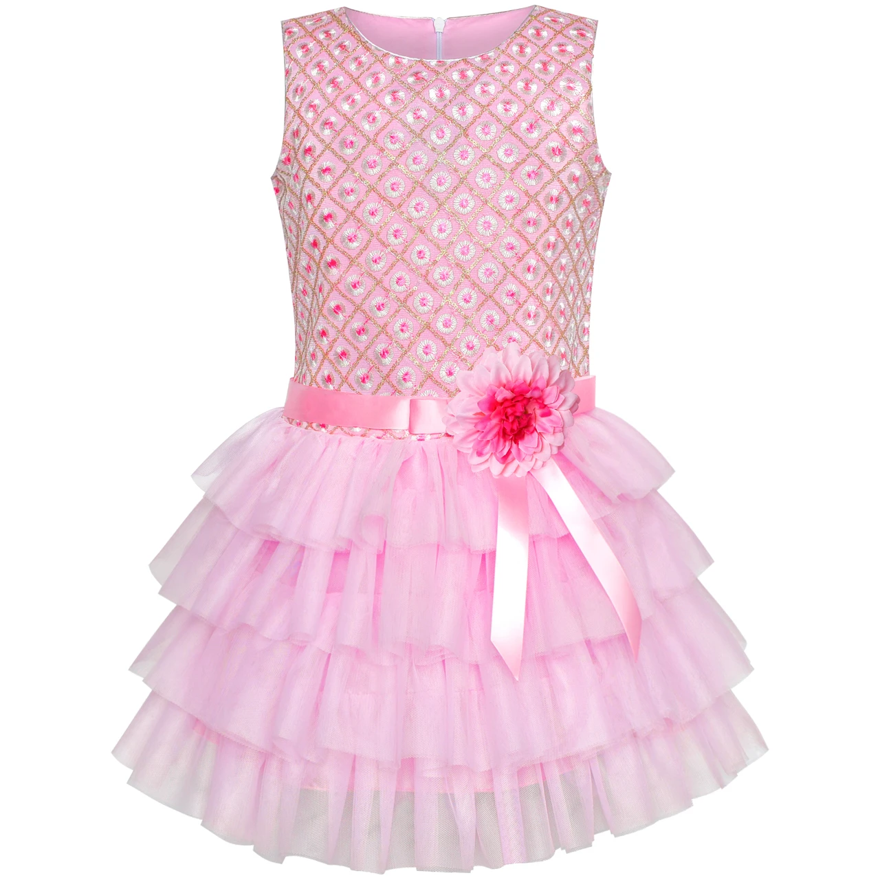 Girls Dress Ruffle Pink Flower Birthday Party 2020 Summer Princess Wedding Dresses Children Clothes Pageant Sundress Carnival | Детская