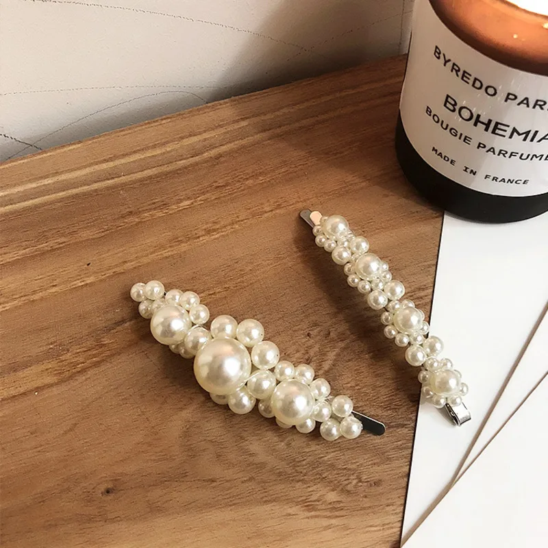 

2019 South Korea New Luxury Metal Gold Size Pearl Flower Hair Clip For Women Girl Hairpin Wedding Hair Party Accessories