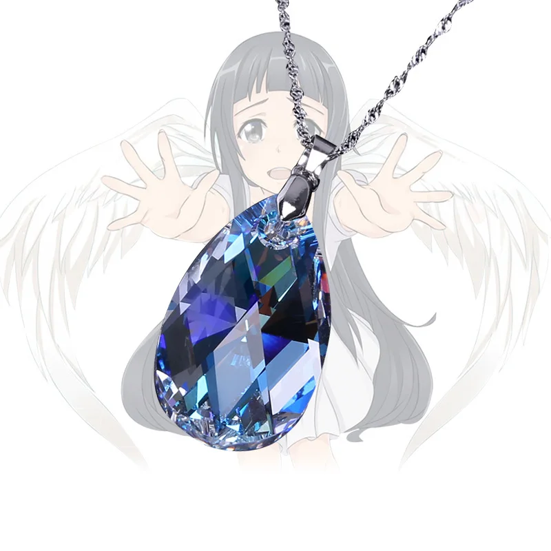 

2018 Anime Sao Sword Art Online Kirito Asuna Blue Crystal Movie & Tv Model Pendant With Metal Chain Figures Toy Collection
