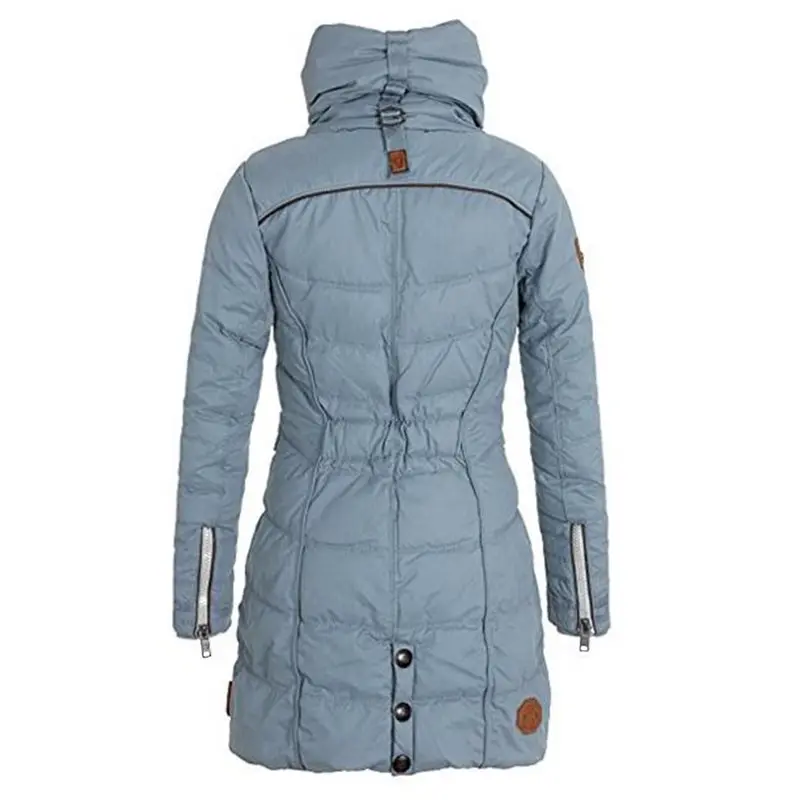 Chaud Poches Roulé Veste Mince Solide Noir La Féminine De Fermeture Pardessus Bureau Col Décontracté Hiver Manteaux Bleu Femmes bleu Gothique Noir Éclair Avec Mode Dame qx84tpqw