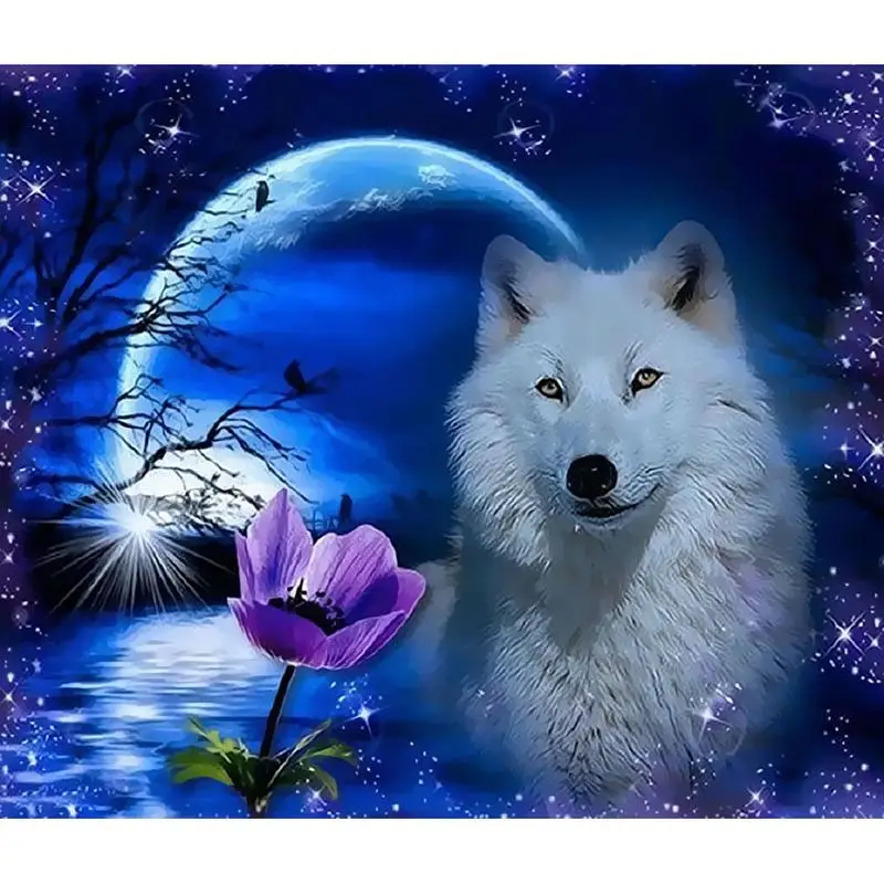 

Night Wolf Flower Canvas Oil Painting Wall Art Home Decor x Flower Pictures Painting By Numbers DIY Digital Oil Painting On Wall