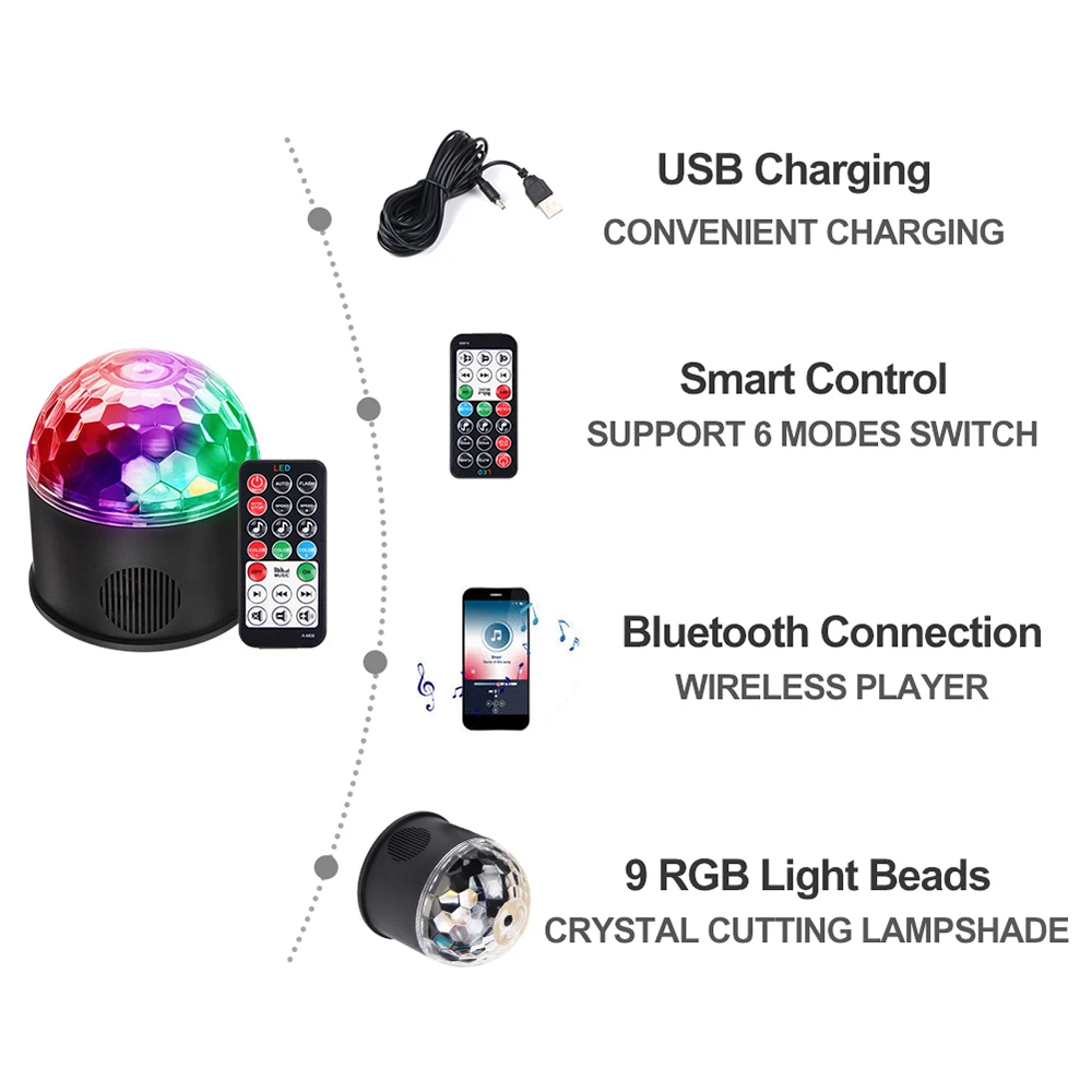 9 Вт RGB светодиодный светильник шар для дискотеки Bluetooth музыкальный динамик плеер