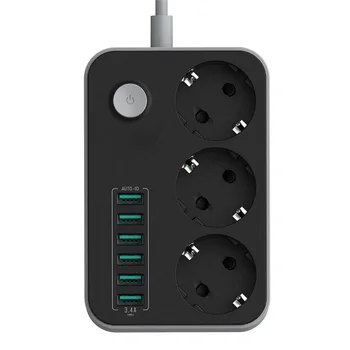 

2500W 10A Surge Protection Universal Charger Household Socket 6 USB Ports Charging Ports Extension Power Strips EU Plug
