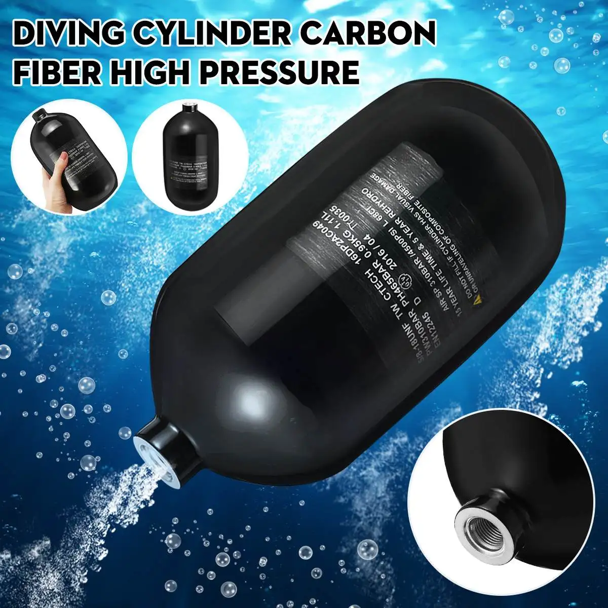 

Paintball Airsoft Tank Cylinder M18x1.5 1.1L Carbon Fiber Diving Scuba Tank High Compressed PCP Pump G5/8 Refilling Adapter