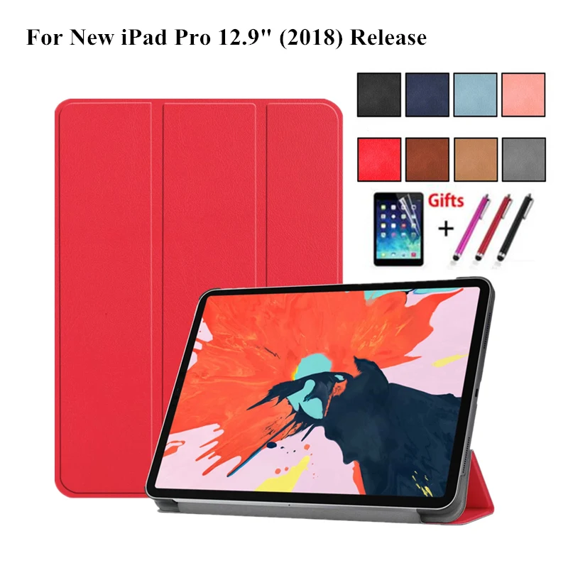 

Case For iPad Pro 12.9" (2018) Smart Cover Funda Tablet For New iPad Pro 12.9 inch 2018 Ultra Slim Folding Stand Shell +Film+Pen