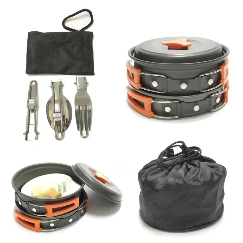 

Non-stick Pots Pans Bowls Portable Outdoor Camping Hiking Cooking Set Cookware Travel Stove Tableware Picnic Set