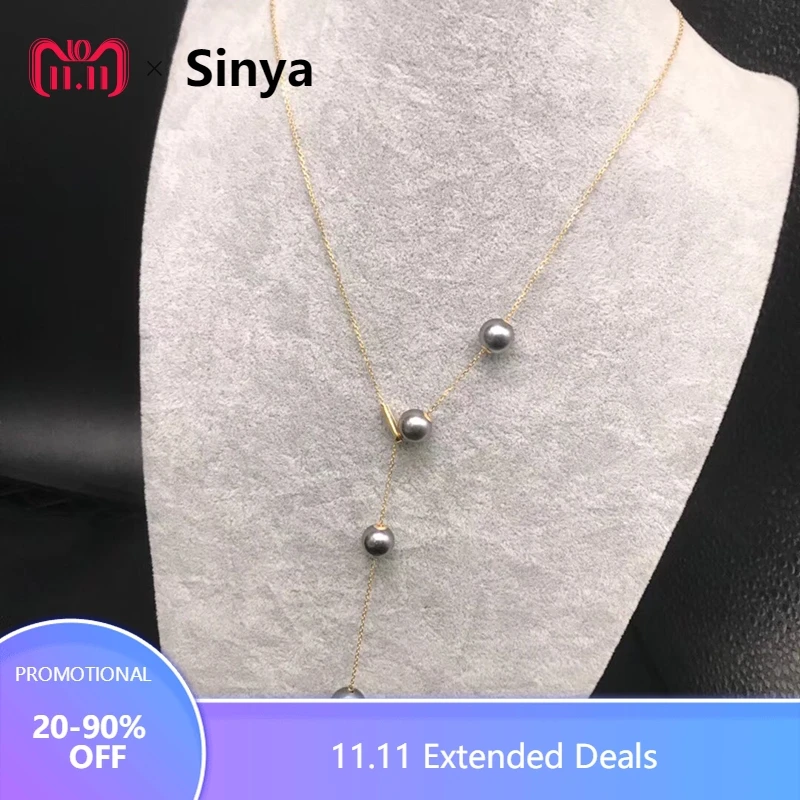 Sinya Trendy 18k gold AU750 Chain necklace with 8-9mm Natural Tahitian pearls V style design choker for women girls lover Mum Sinya Trendy 18k gold AU750 Chain necklace with 8-9mm Natural Tahitian pearls V style design choker for women girls lover Mum