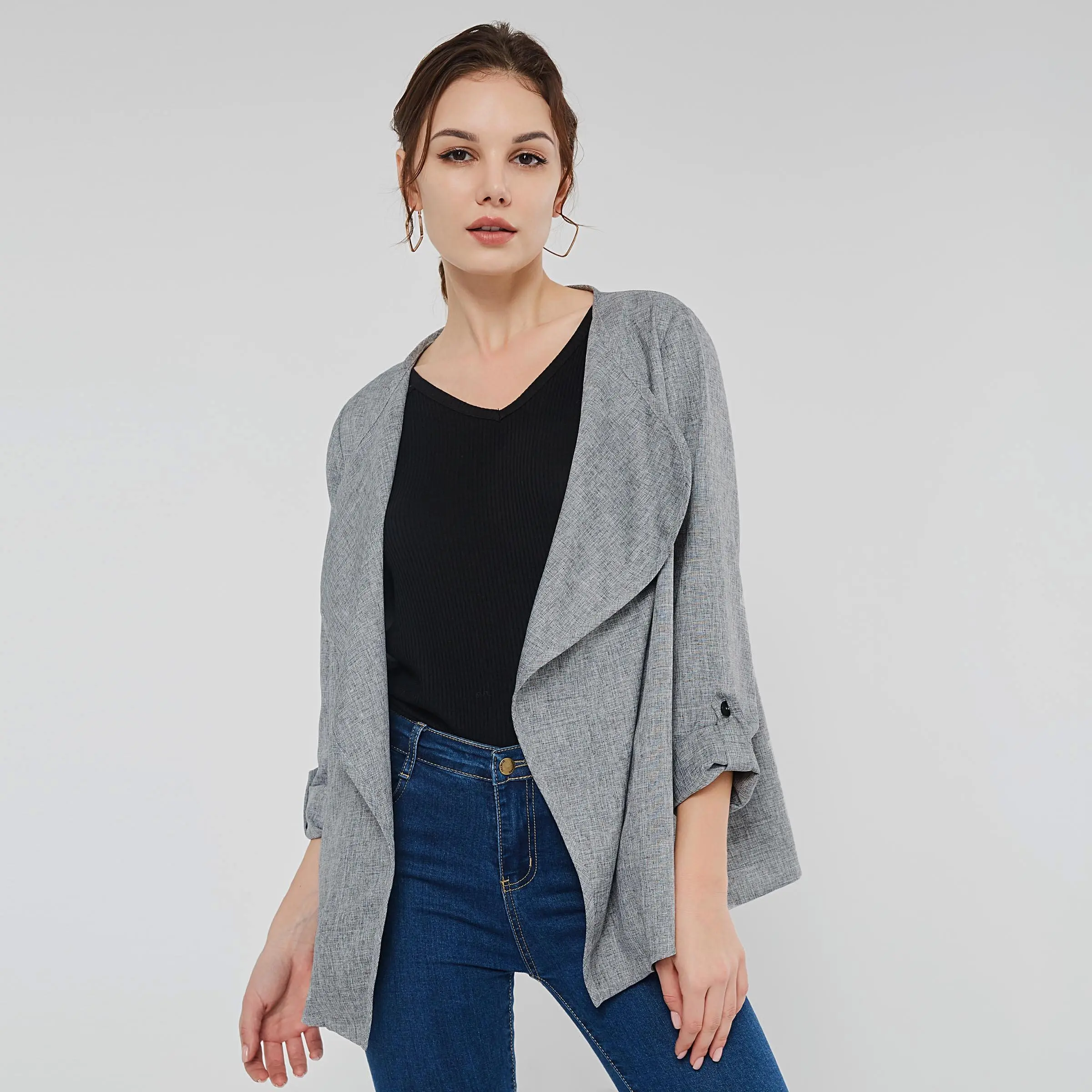 Women Overcoats Casual Office Lady Simple Fashion Plus Size Loose Lapel