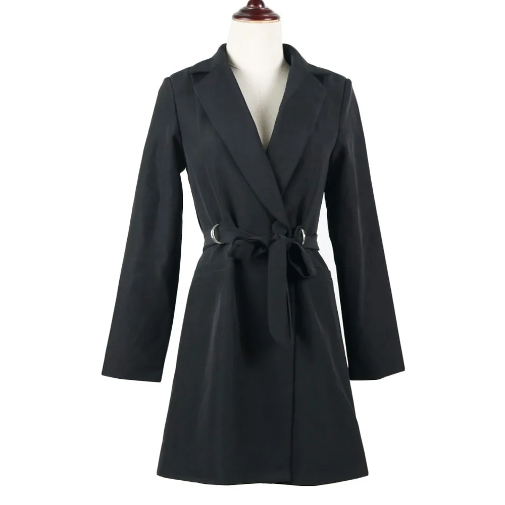 Col À Lâche Robe Avec Et Costume Femme Manteau Longues Bandage White Noir Qualité Hiver Casaco Haute Automne Ceinture Manches black V Feminino Profond En n0apqAC