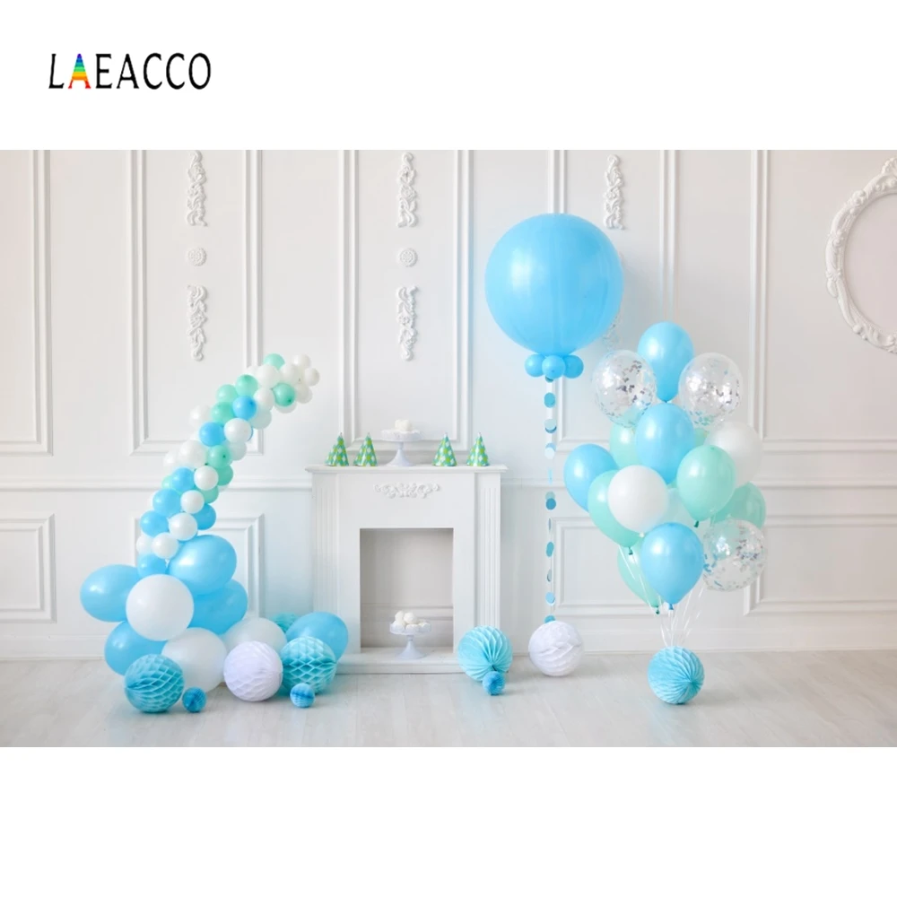 Laeacco Baby день рождения синий фон с воздушными шарами для фотосъемки на заказ