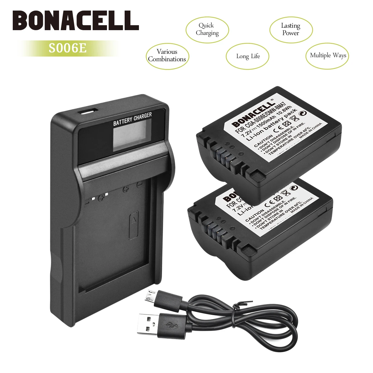 Bonacell 1500 мА/ч, CGA-S006 CGR CGA S006E S006A S006 DMW-BMA7 Батарея+ ЖК-дисплей Зарядное устройство для цифрового фотоаппарата Panasonic DMC FZ7 FZ8 FZ18 FZ28 FZ50 L50