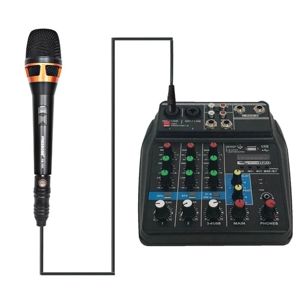 

Hot Sale TU04 BT Sound Mixing Console Record 48V Phantom Power Monitor AUX Paths Plus Effects 4 Channels Audio Mixer with USB