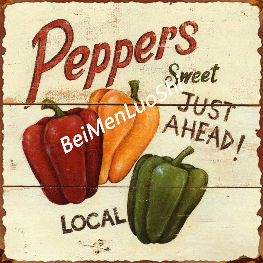 Vintage Home Decor Peppers Tin Plate Signs Square Painting Retro Gift Metal Sign Plaque Wall 30*30CM | Дом и сад