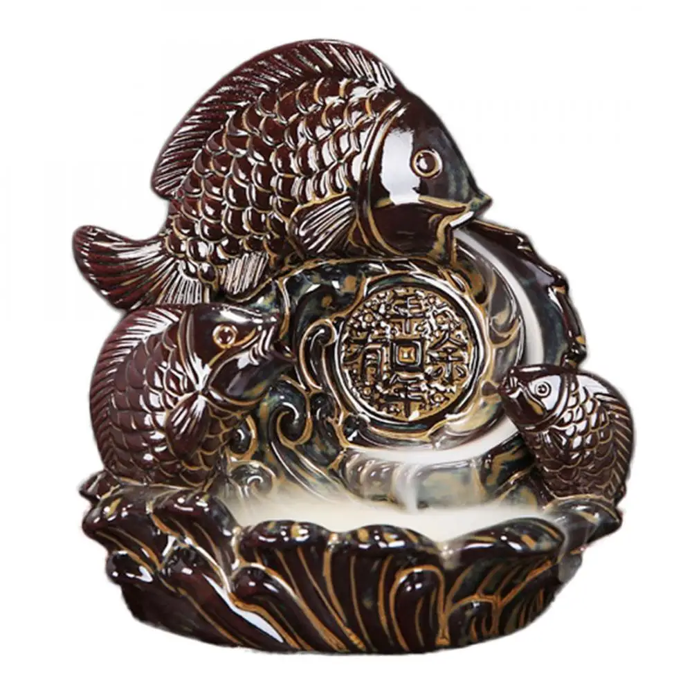 

Retro Ceramic Backflow Incense Burner Fish Smoke Waterfall Incense Holder Aromatic Home Office Incense Crafts Incense Holder