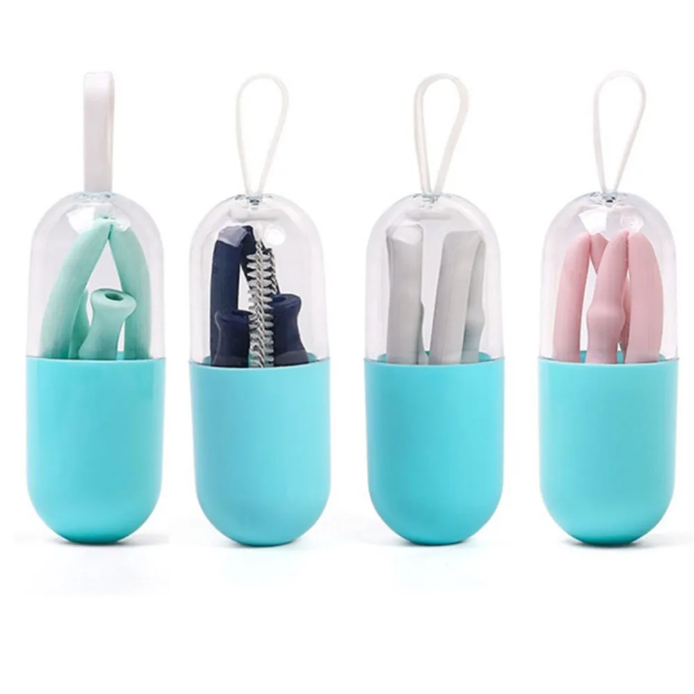 

Collapsible Silicone Straw Reusable Folding Drinking Straw with Carrying Case Cleaning Brush Party Straw BPA Free Accessories L2