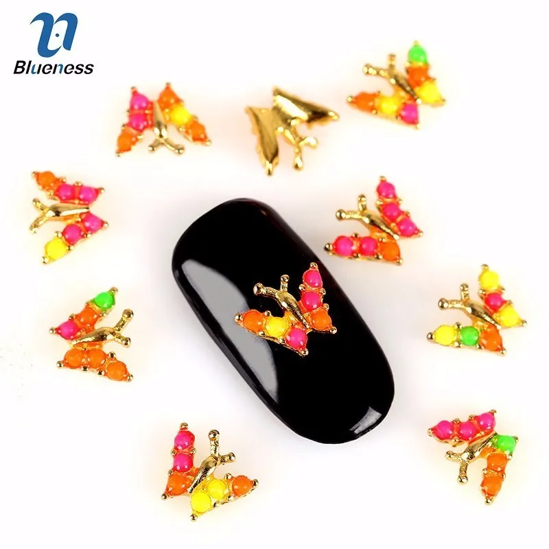 Blueness10pcs Glitter Butterfly Nails Rhinestones Art Decorations Alloy Nail Sticker Charms Colorful Jewelry Beauty | Красота и