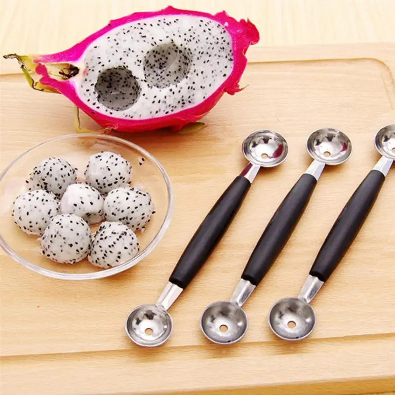

3pcs Stainless Steel Dual Double-end Melon Baller Scoop Fruit Spoon Ice Cream Dessert Stainless Steel Dual Double-end Melon