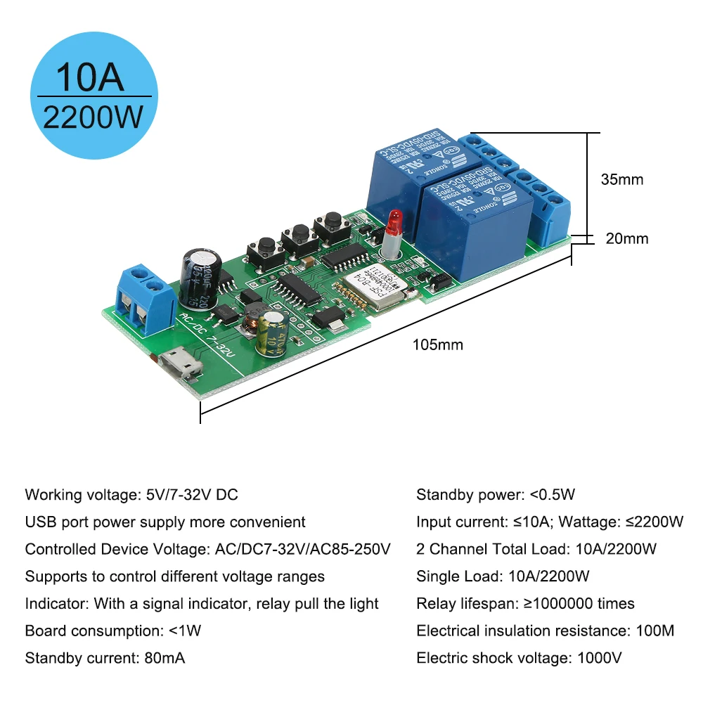 EWeLink умный Wifi переключатель универсальный модуль 2CH USB DC5V/7-32 в беспроводной переключатель таймер телефон приложение пульт дистанционного управления для умного дома