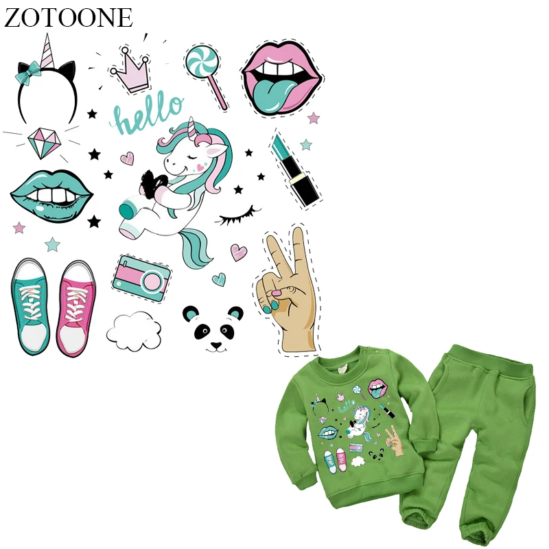 

ZOTOONE Unicorn Patches For Clothing Stickers Heat Transfer Vinyl Lips Panda Patch Set Iron On Transfers For Kids Clothes DIY