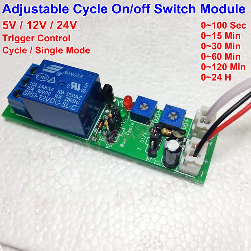 

DYKB DC 5V 12V 24V Adjustable Time Trigger unlimited Cycle Timer Delay Turn On OFF Relay Switch module time control