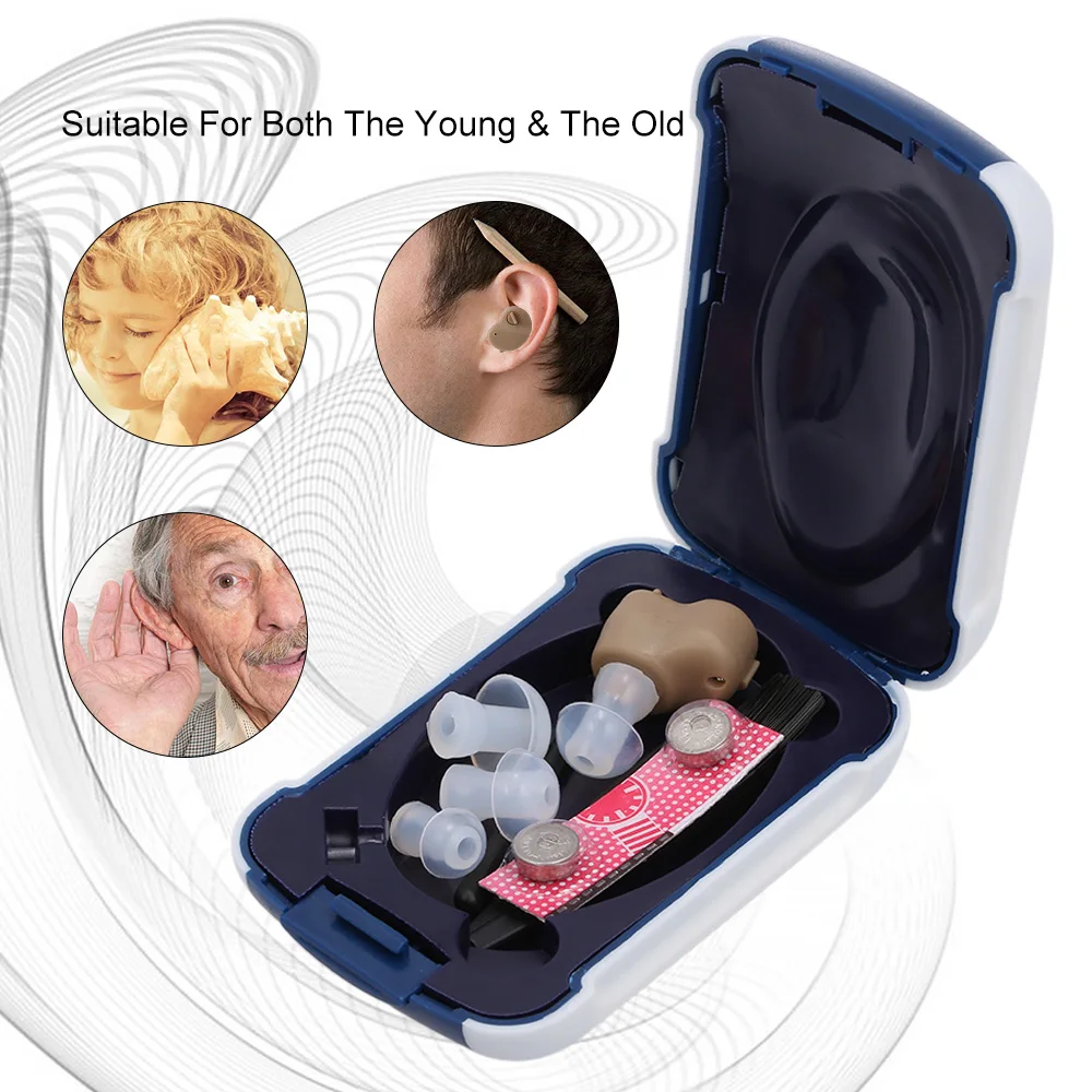 

Mini Hearing Aid Digital Sound Amplifier Portable Wireless Hearing Aid Ear Care With Soft Gel Ear Plugs & Hearing Aid Batteries