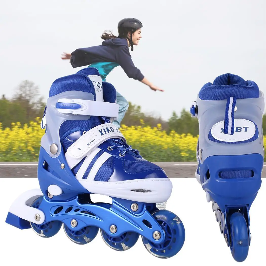 

Elinefe 1Pair PU Flashing 4 Wheel Inline Skate Children Roller Skates Outdoor Roller Tracer Adjustable Kids Inline Skate Patines