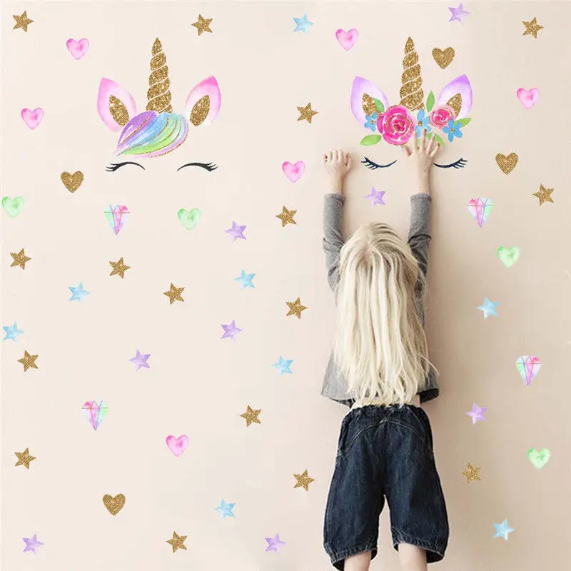 

Cute Unicorn & Bling Stars Wall Decal Wall Sticker Wallpaper Art Stickers Vinyl Home Room Wall Decoration
