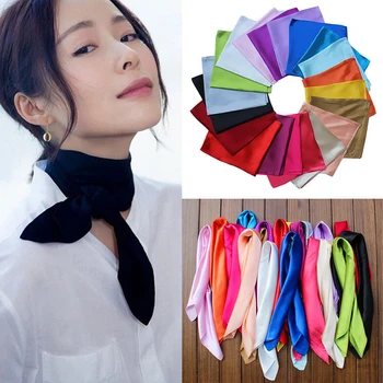 

Fashion 60cm X 60cm Square Scarf Soft Feeling Satin Scarves Solid Head Neck Wrap Silk Women Lady Neckerchief Bandana