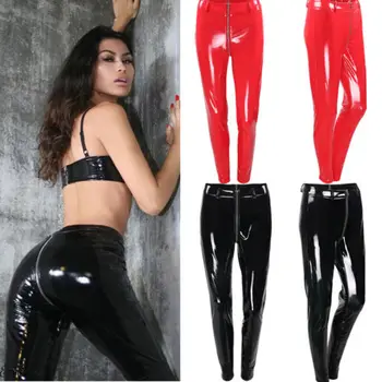 

Spring Lady PU leather Pencil Pants Women Solid Back Zipper Jeans Female Trouser