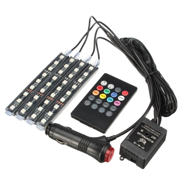 

8 Colors RGB LED Car Decoration Lights Interior Atmosphere Glow Sticker Strip Lights with Voice Remote Control Decorative Lights
